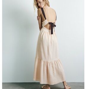 Zara Open Back Rustic Maxi Dress, Ecru